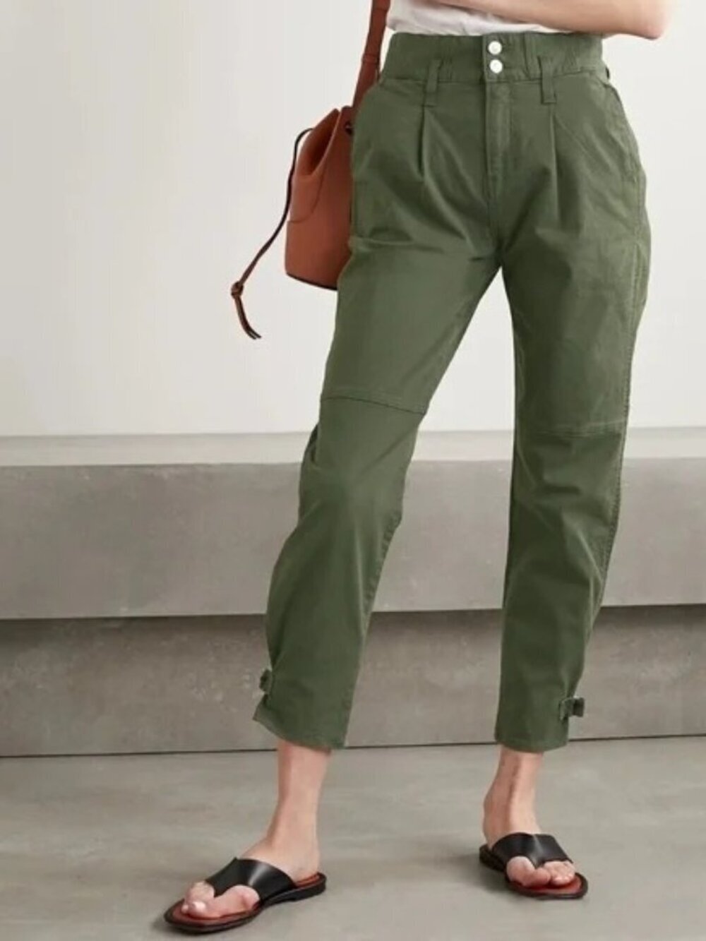 Veronica Beard Jean Monika Tapered Pants Green High Rise 30/10 Model Off Duty - Picture 1 of 16